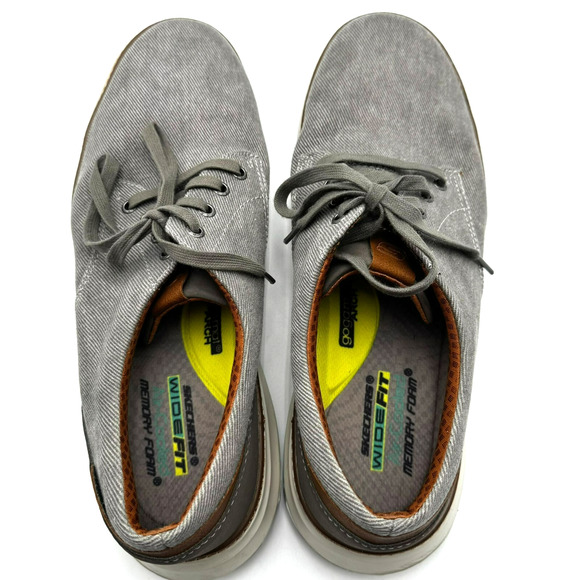 SKECHERS Men's 13 Wide Gray Taupe Moreno Ederson Canvas Oxford Shoes Sneakers - Picture 5 of 8